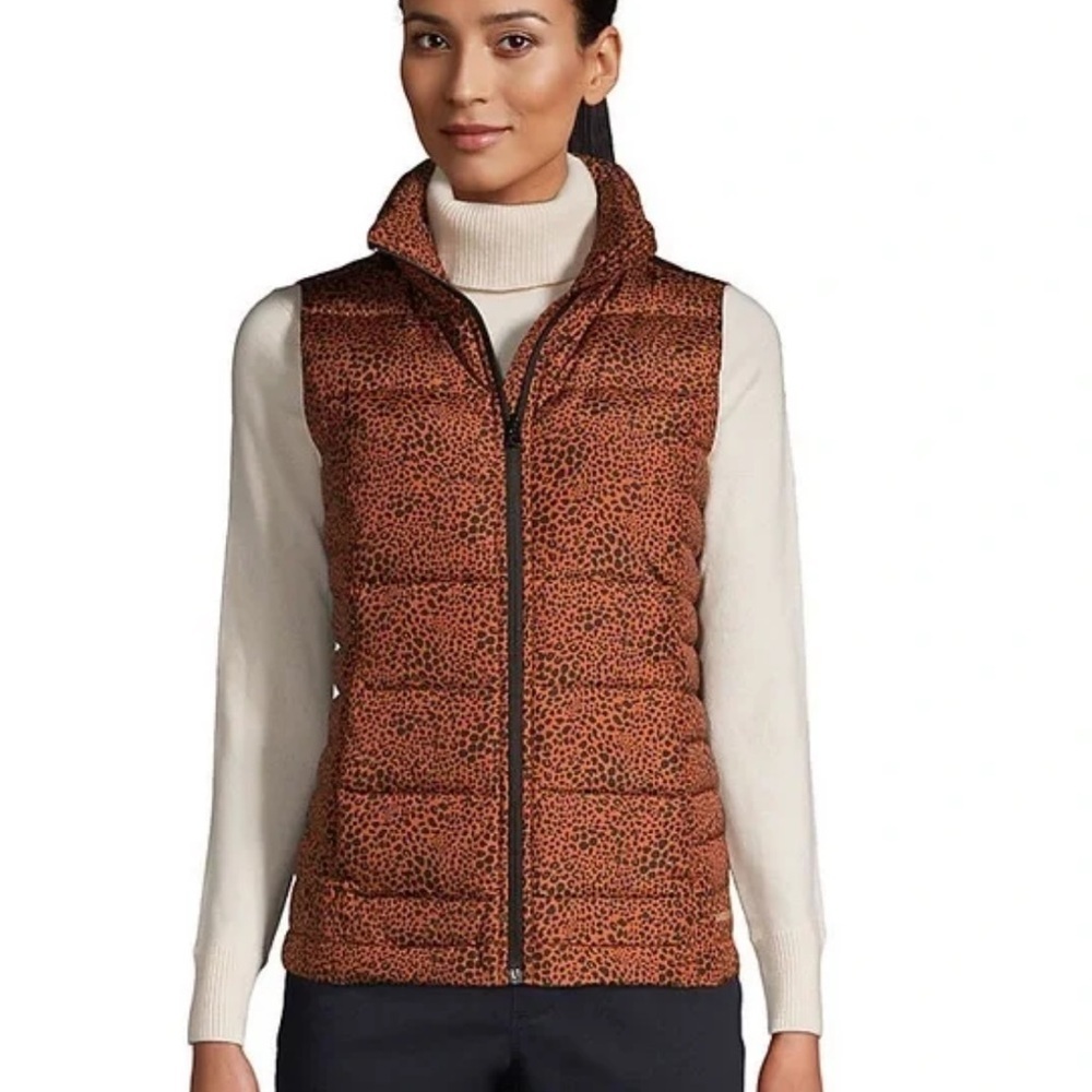 Lands' End Leopard Print Puffer Vest  Size XS/P 2-4